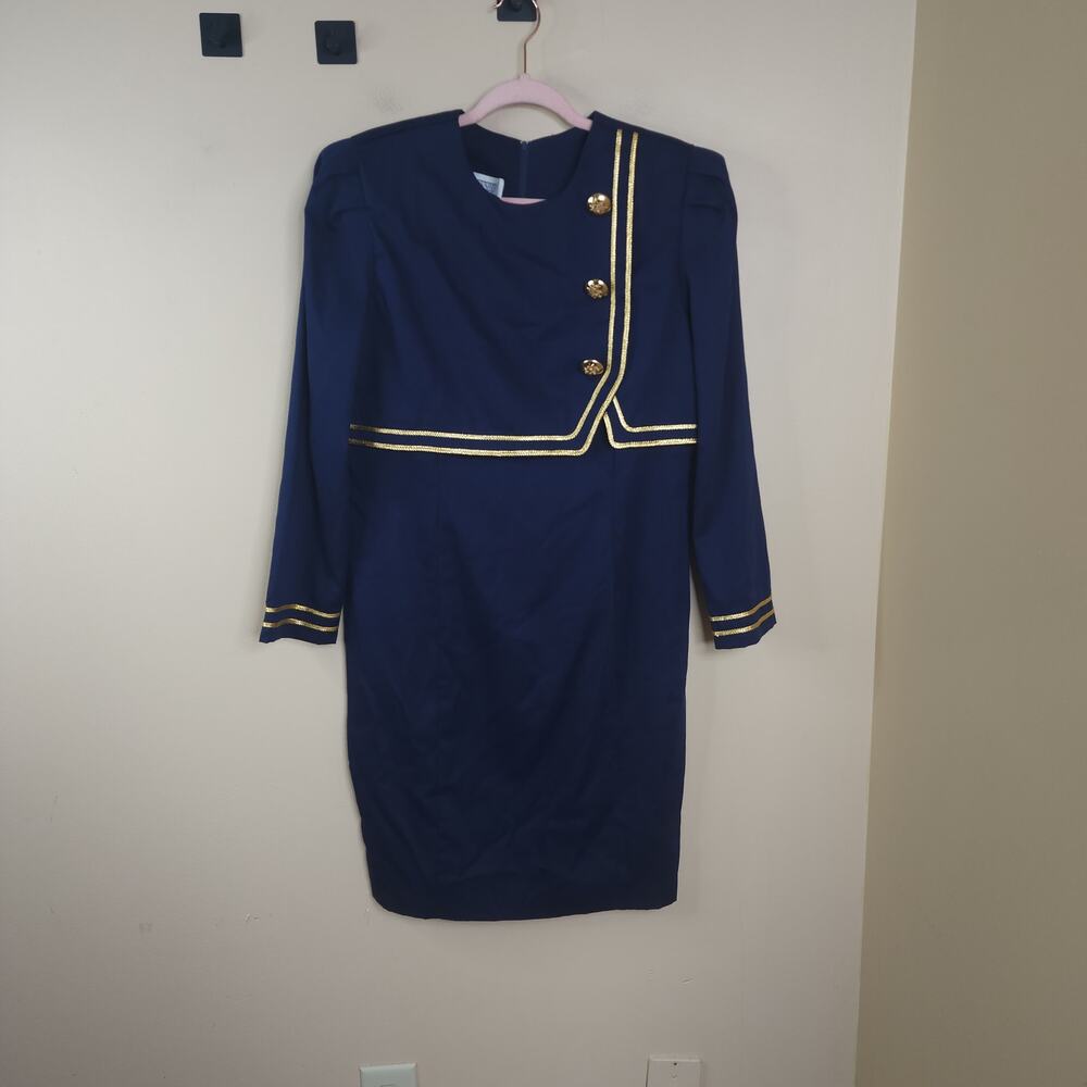 1980's Vintage military inspired Jessica Howard navy blue dress Size 12